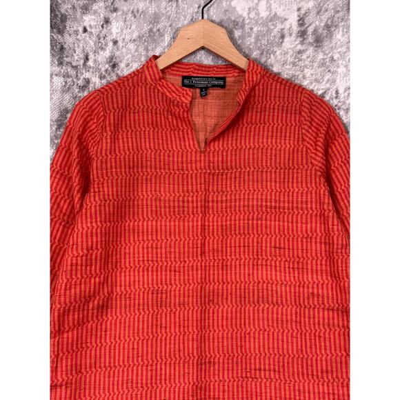 J Peterman Dress Small Womens Raw Silk Rug Woven Pink Orange Caftan Kaftan - Picture 2 of 8